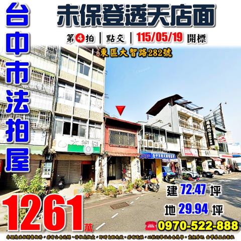 台中東區大智路282號透天店面法拍屋近大智國小建國市場