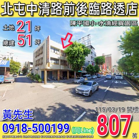 北屯中清路前後臨路透天店面水湳經貿園區