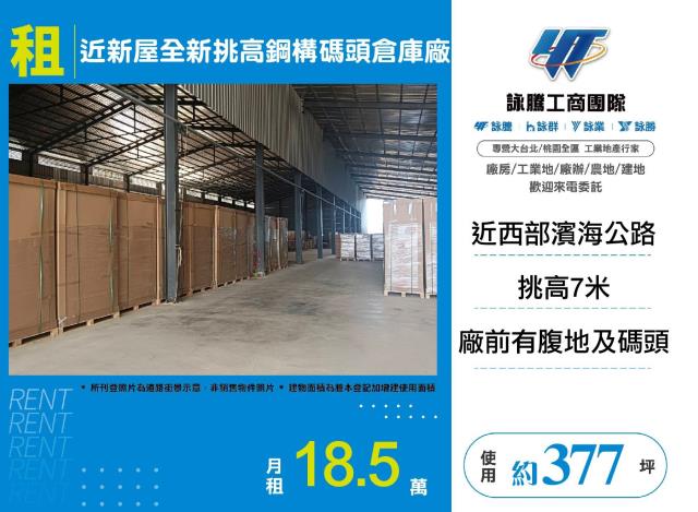 近新屋全新挑高鋼構碼頭倉庫廠