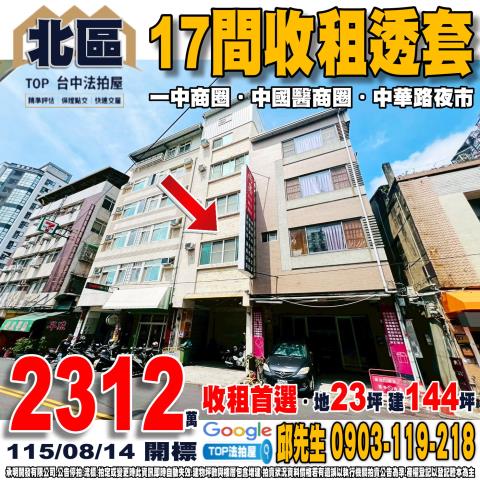 台中市北區五常街21號17間租收透套中國醫商圈
