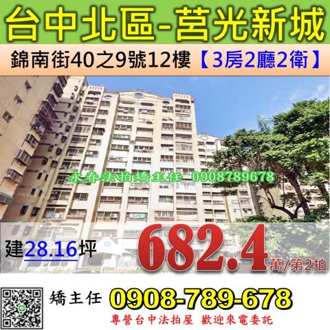 台中法拍屋台中市北區錦南街40之9號12樓大樓法拍