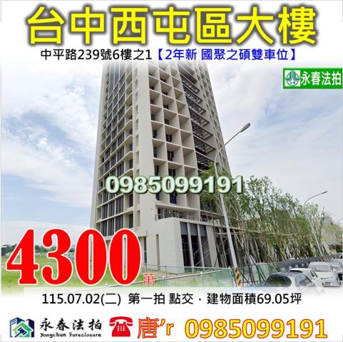 水湳市場水湳中央公園大鵬國小國聚之碩雙車位