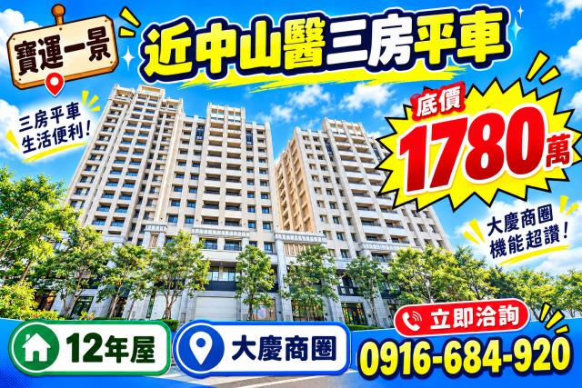 台中南區法拍屋復興北路寶運一景三房平車大慶街商圈中山醫