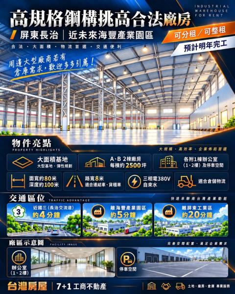 衝姐屏東長治廠房屏東廠房出租長治大型廠房