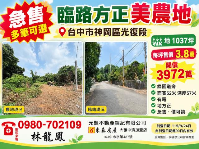 急售臨路方正美田